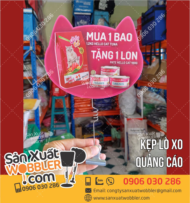 Kẹp lò xo quảng cáo Pate Hello Cat